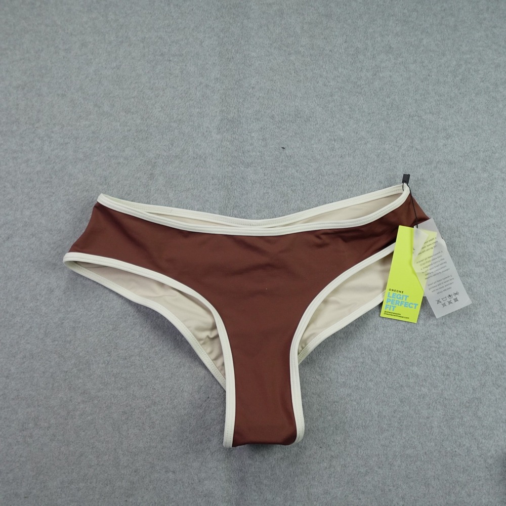 ONEONE Bikini Bottom Womens L Chocolate Brown Contrast Trim Swim